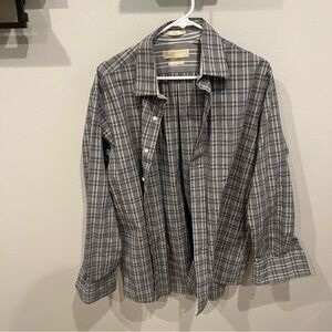 Michael Kors Black and White Striped Buttoned Up Dress Shirt Size Large